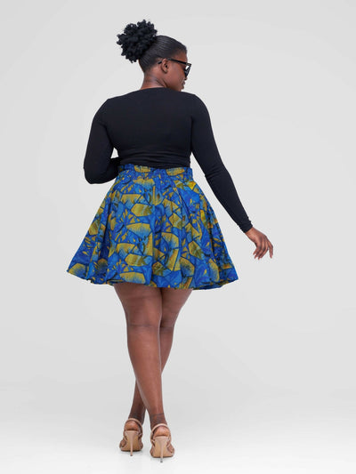 Vazi Afriq Skater Skirt - Blue / Yellow - Shopzetu