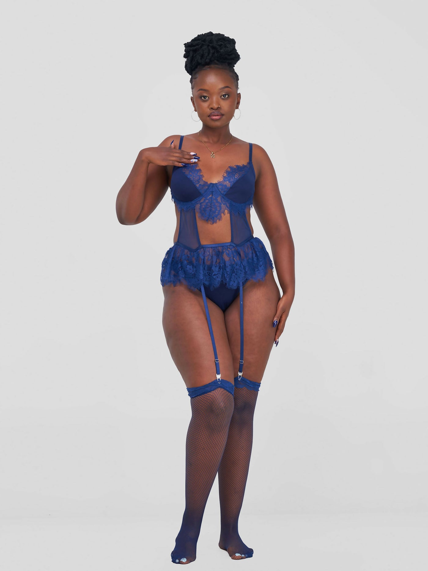 Lace Fishnet Stocking Set - Blue