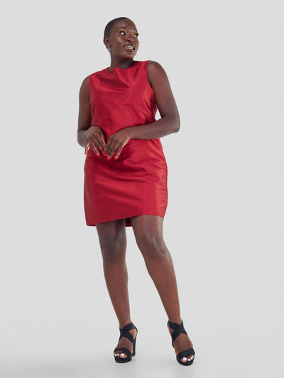 Fauza Design Nyekundu Silk Dress - Maroon - Shopzetu
