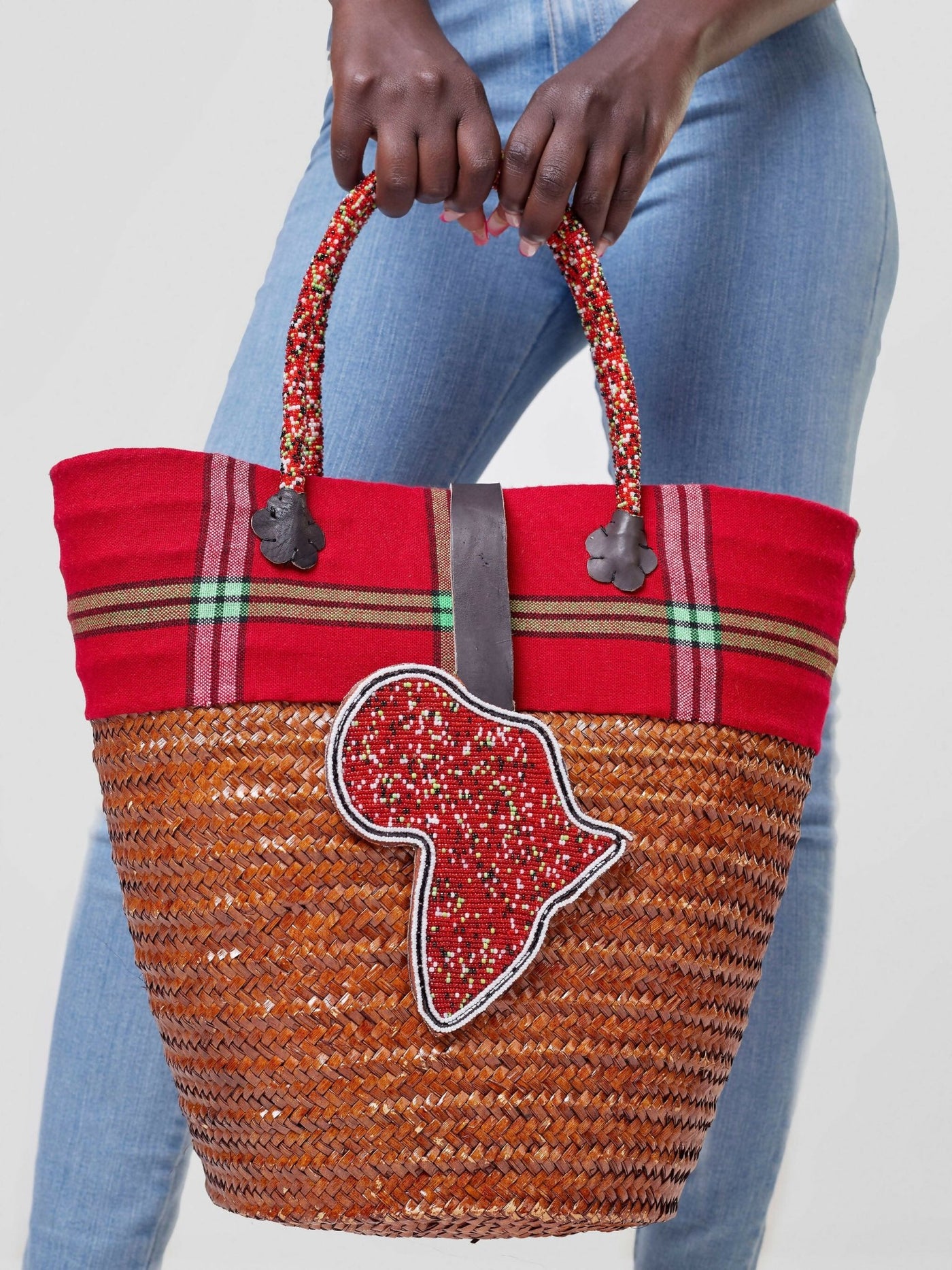 Artisan Duka Sisal Kikoy Basket Bag - Multicolored - Shopzetu