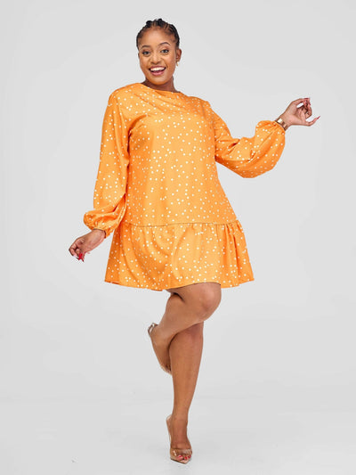 Stylish Sisters Mini Dress - Orange / White Polka Dots - Shopzetu