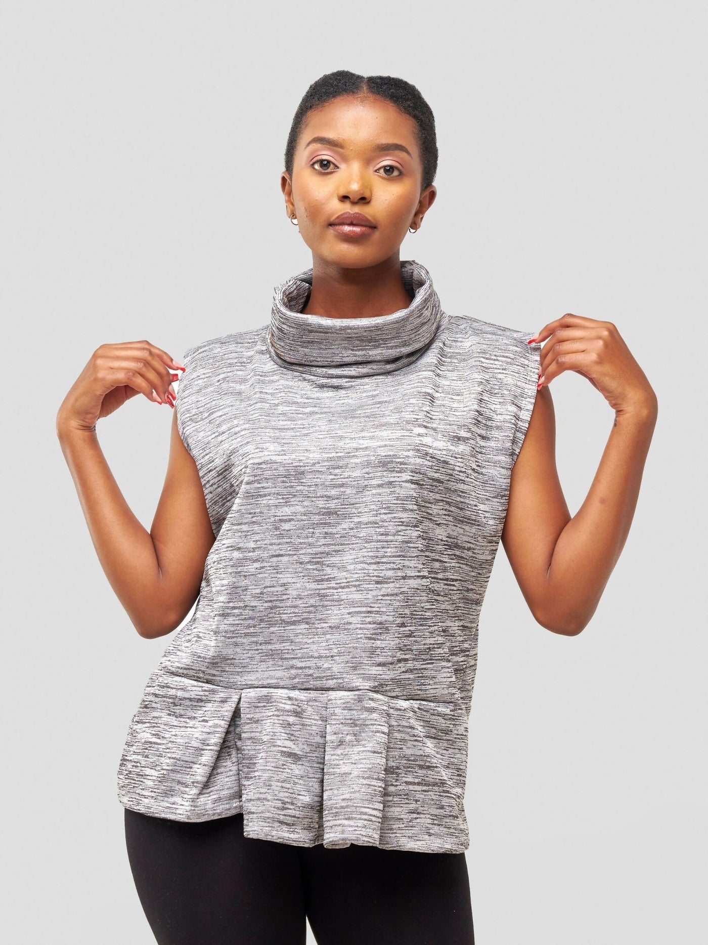 TimyT Urban Wear Sleeveless Poncho With Frontal Darts - Grey - Shopzetu