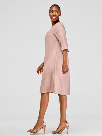 Vivo Ayo Tent Dress - Taupe / Pink Print - Shopzetu