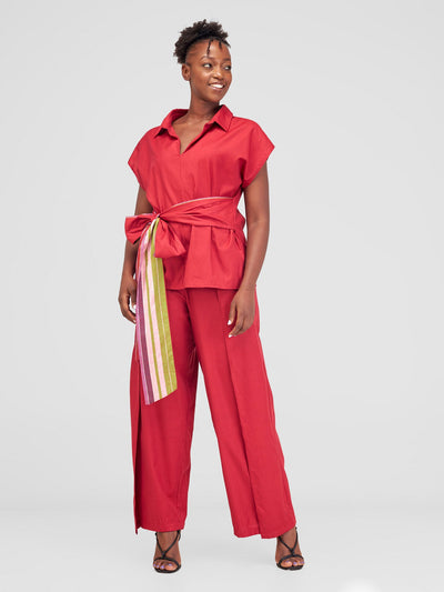 Safari Haya Drop Shoulder Side Tie Top - Red Koi Print