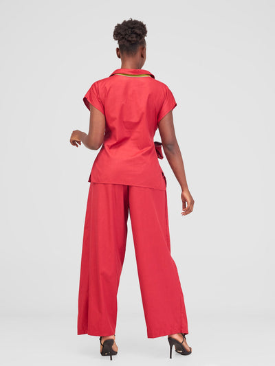 Safari Haya Drop Shoulder Side Tie Top - Red Koi Print