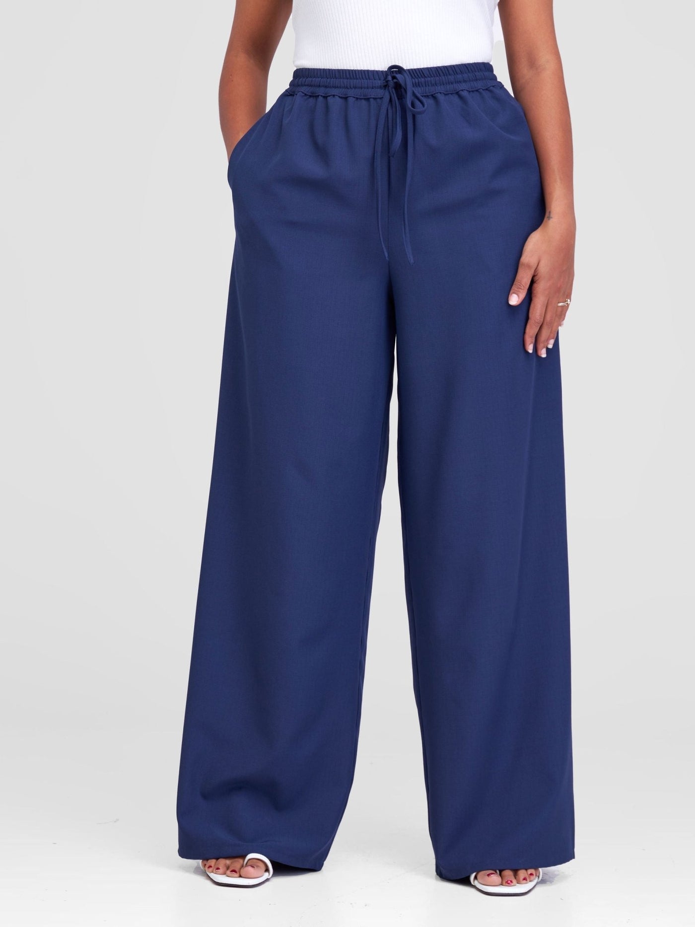 Vivo Zahari Drawstring Wide Leg Pants - Navy Blue - Shopzetu