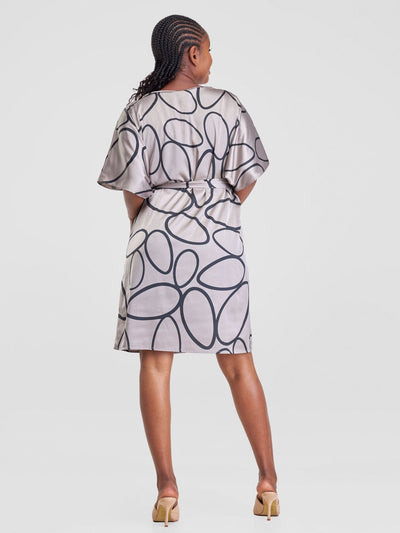 Vivo Hanabi Drop Shoulder Dress - Grey Koto Print - Shopzetu