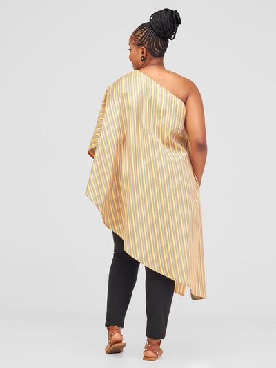 Safari Haya 0ne Shoulder Asymmetrical Side Tie Top - Gold Kiki print - Shopzetu