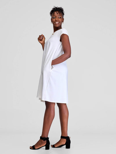 Vivo Basic Kena Tent Knee Length Dress - Off White