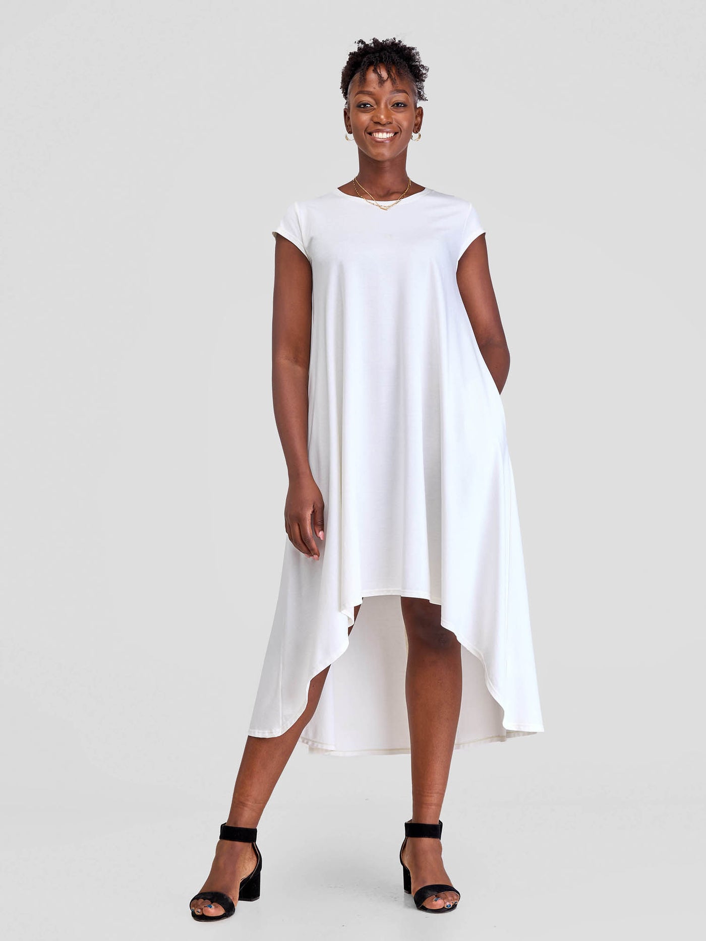 Vivo Ponte Back Pleat High Low Dress - Off White