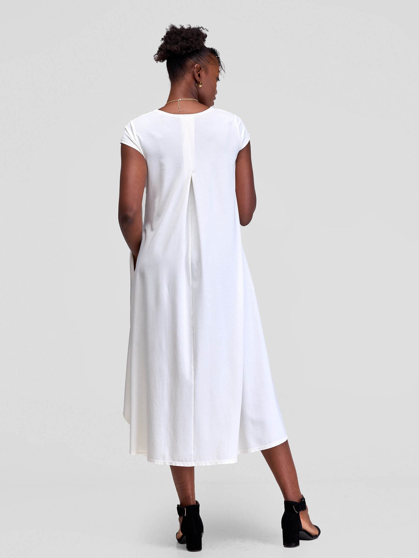 Vivo Ponte Back Pleat High Low Dress - Off White