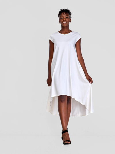 Vivo Ponte Back Pleat High Low Dress - Off White