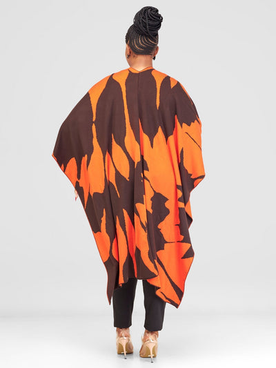 Vivo Reversible Printed Poncho - Chocolate Brown / Tangerine Pepeo Print - Shopzetu