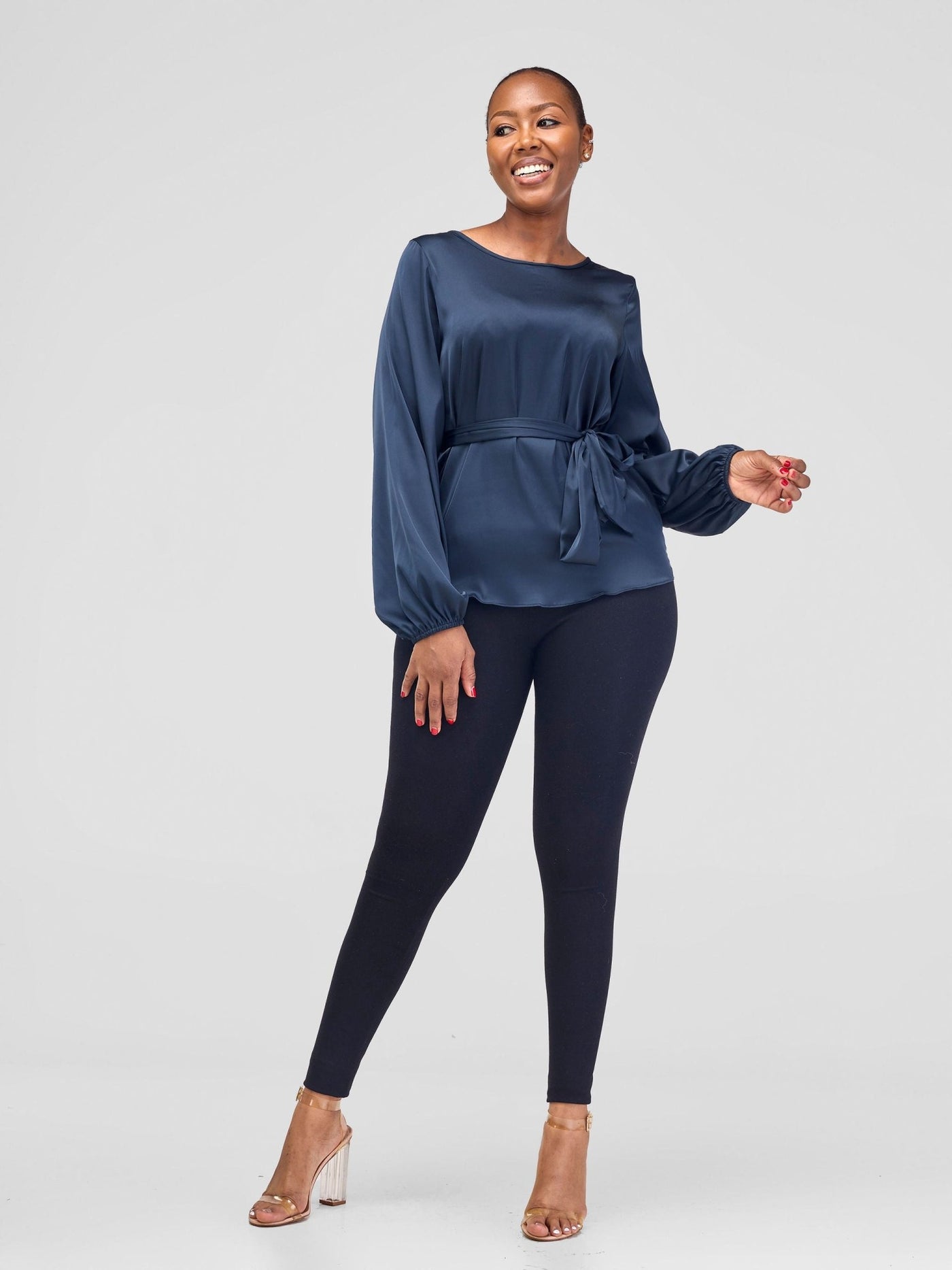 Vivo Basic Satin Bishop Sleeved Top - Dark Teal - Shopzetu