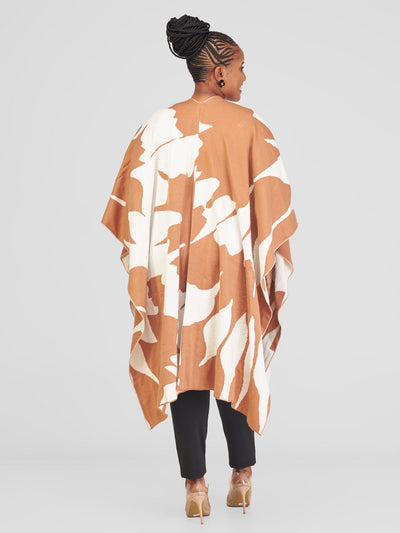 Vivo Reversible Printed Poncho - Caramel / Off-white  Pepeo Print