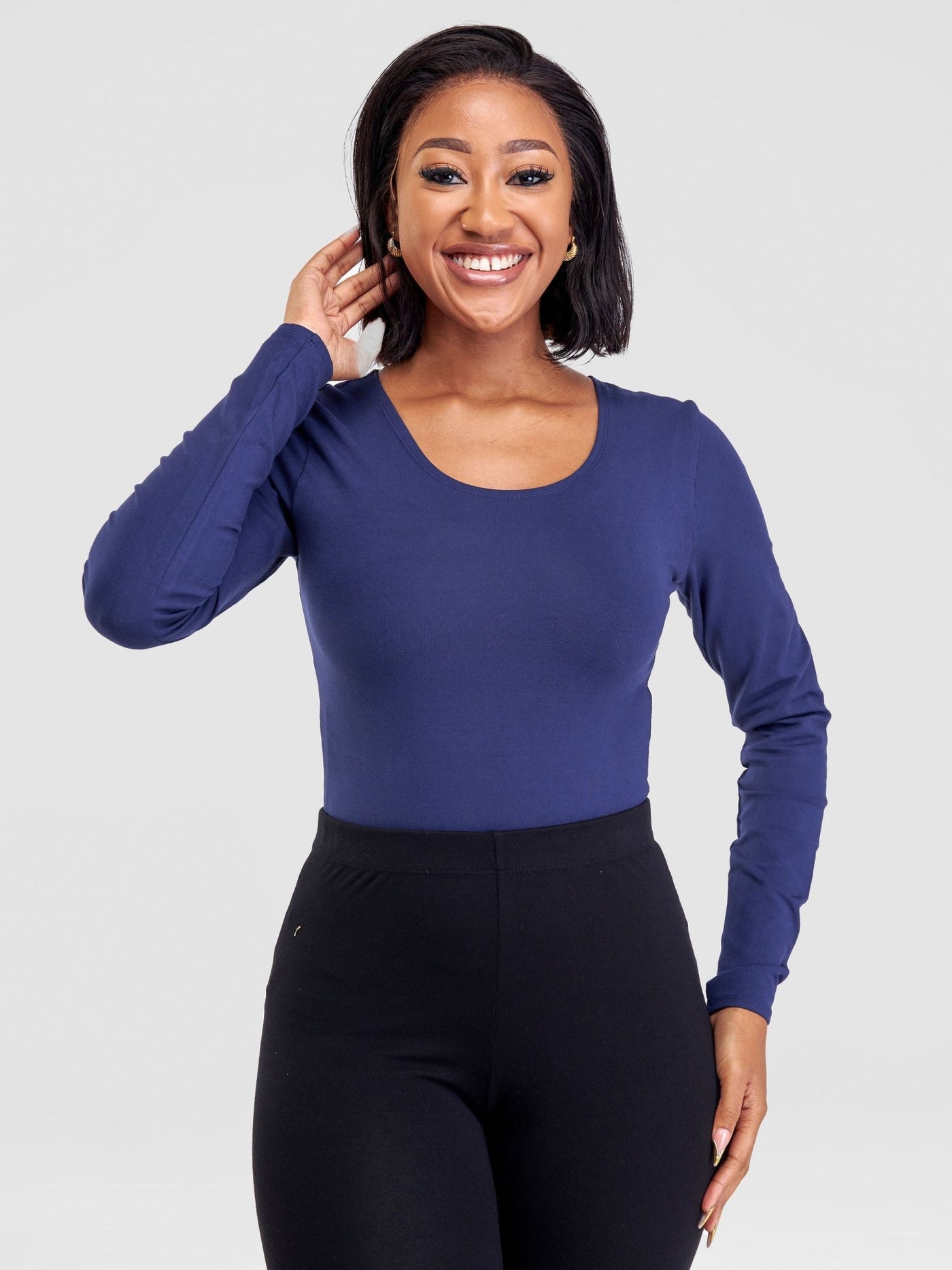 Vivo Basic Long Sleeve Bodysuit (Seamless) - Navy Blue - Shopzetu