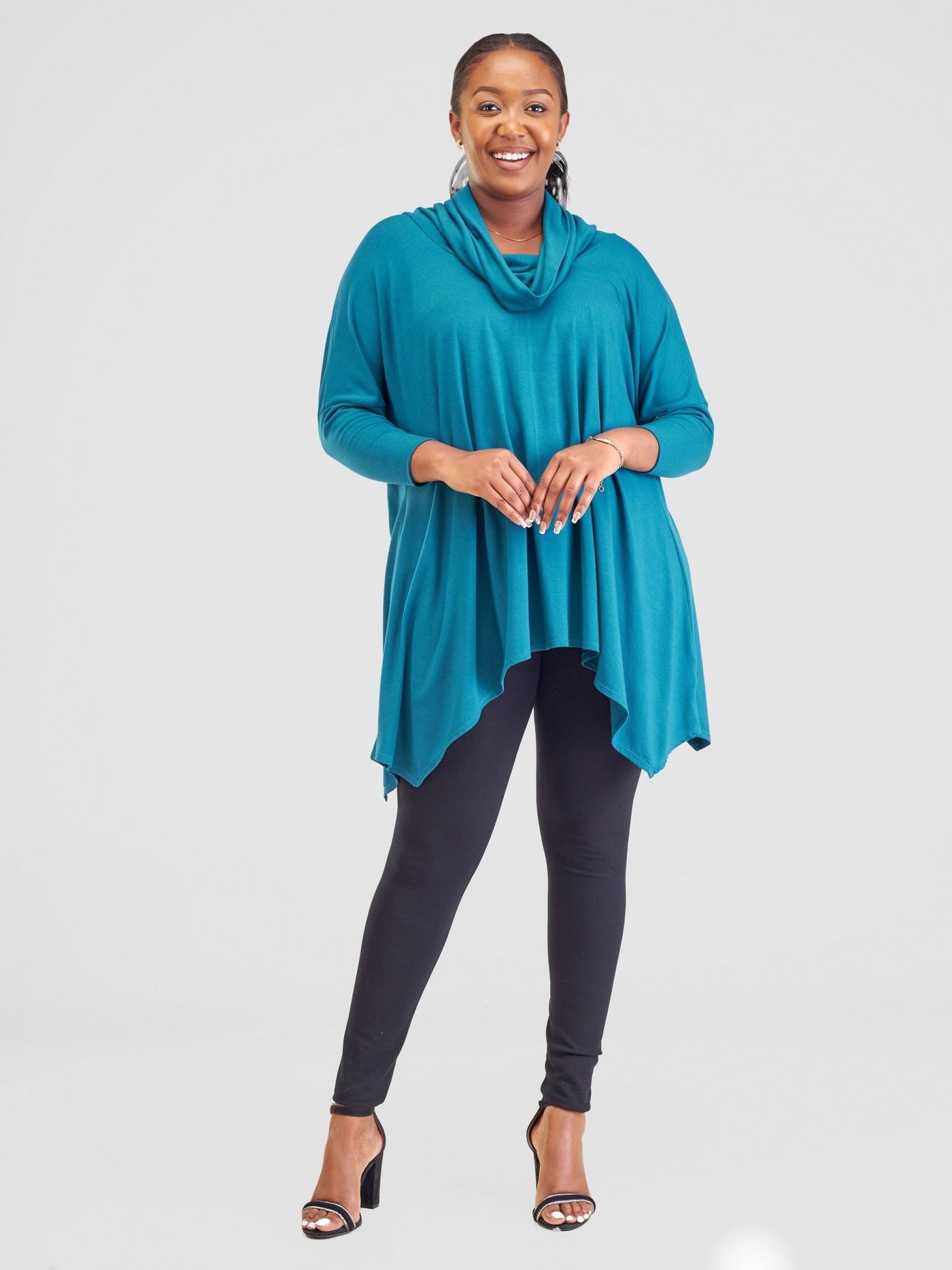 Vivo Basic Angela Cowl Loose Top - Dark Teal - Shopzetu