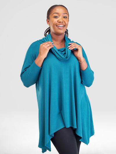 Vivo Basic Angela Cowl Loose Top - Dark Teal - Shopzetu