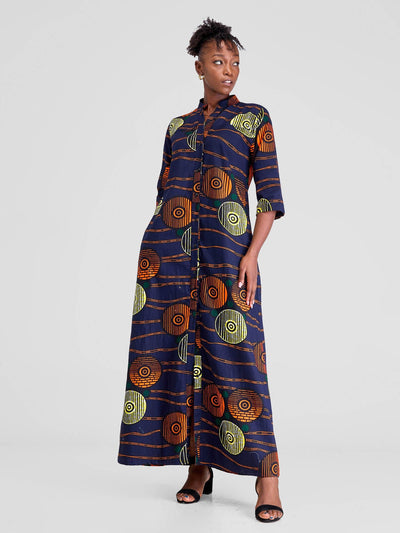 Safari Nimali 3/4 Sleeve Maxi Dress - Jua Print - Shopzetu