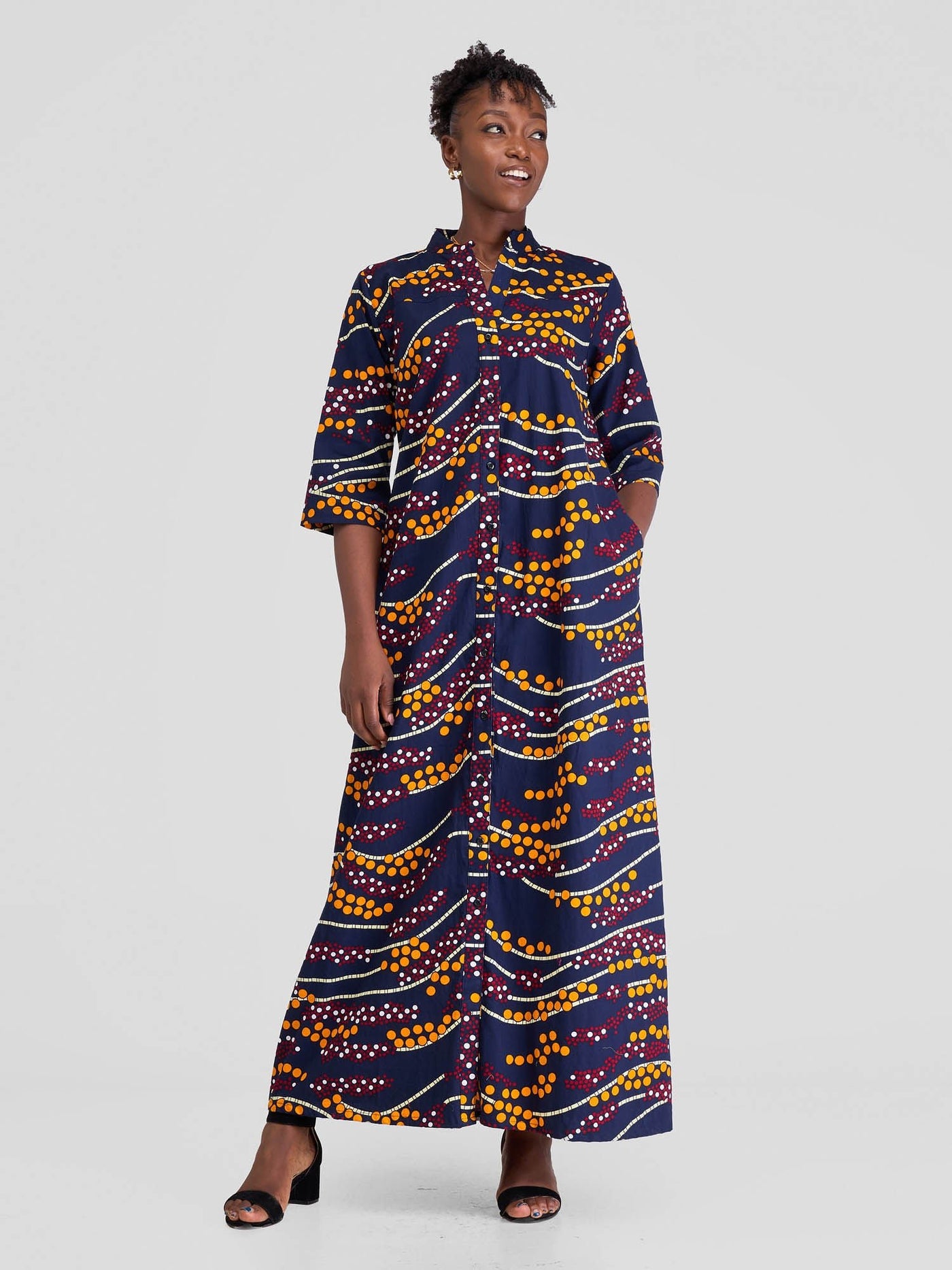 Safari Nimali 3/4 Sleeve Maxi Dress - Mvua Print - Shopzetu