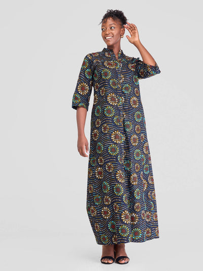 Safari Nimali 3/4 Sleeve Maxi Dress - Dafu Print - Shopzetu