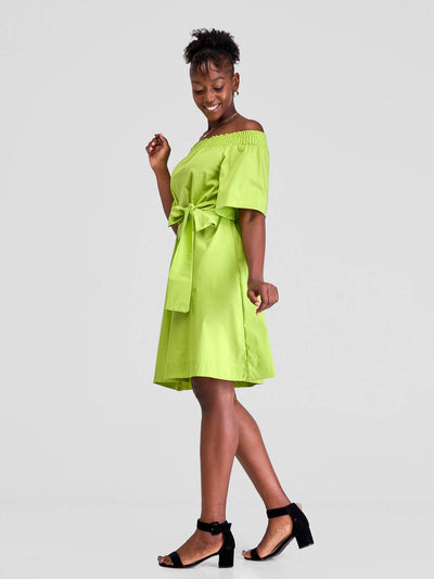 Safari Zene Off Shoulder Dress - Lime