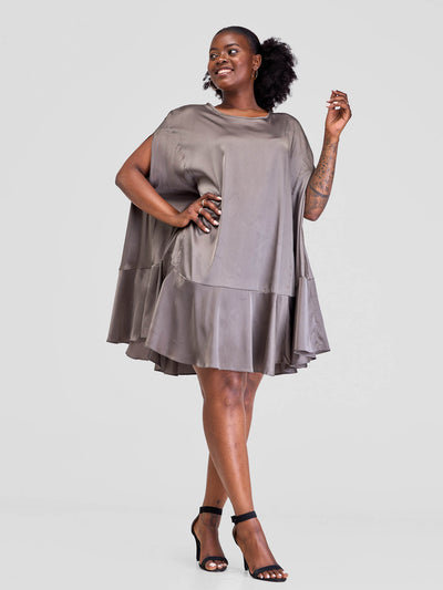 Vivo Thando Cape Knee Length Dress - Dark Grey