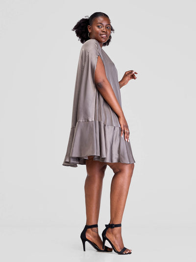 Vivo Thando Cape Knee Length Dress - Dark Grey