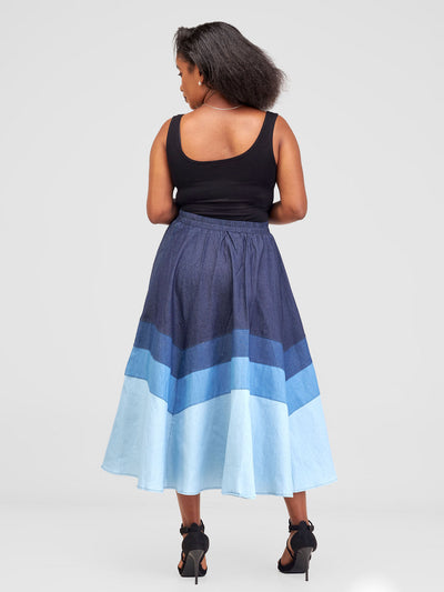 Alara Two Tier Midi Denim Skirt - Dark Blue Wash - Shopzetu