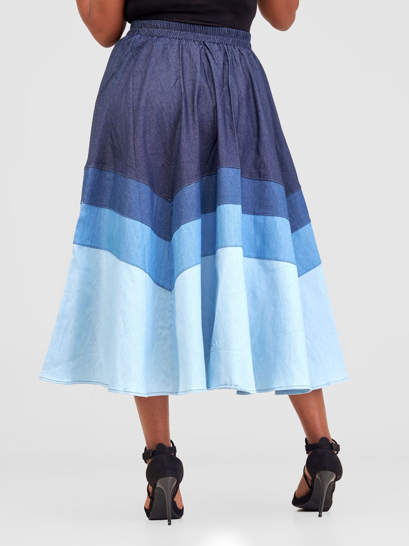 Alara Two Tier Midi Denim Skirt - Dark Blue Wash - Shopzetu
