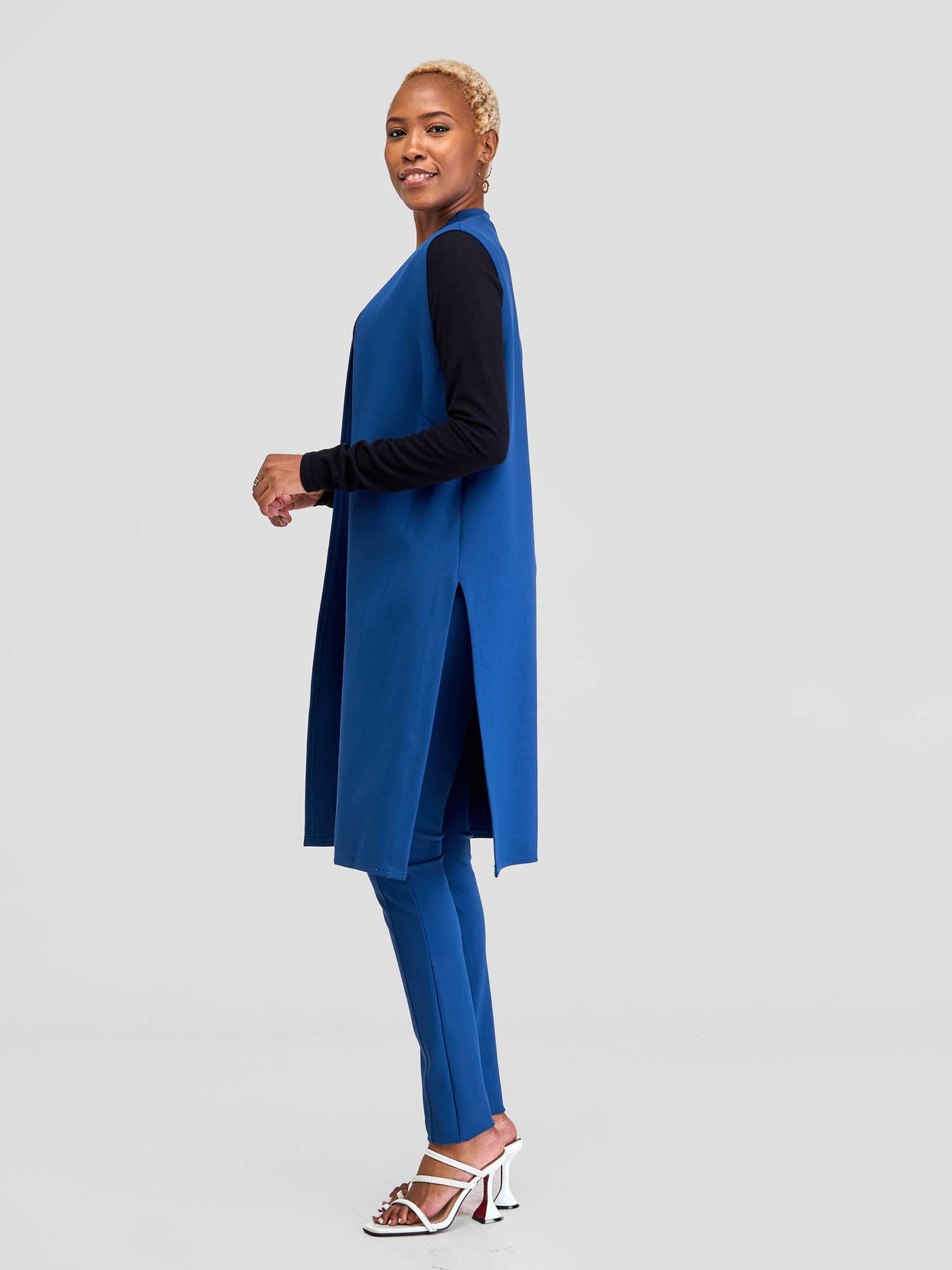 Vivo Waridi Sleeveless Overcoat - Light Navy Blue