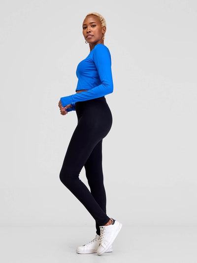 Zoya Long Sleeved Fitness Crop Top - Royal Blue