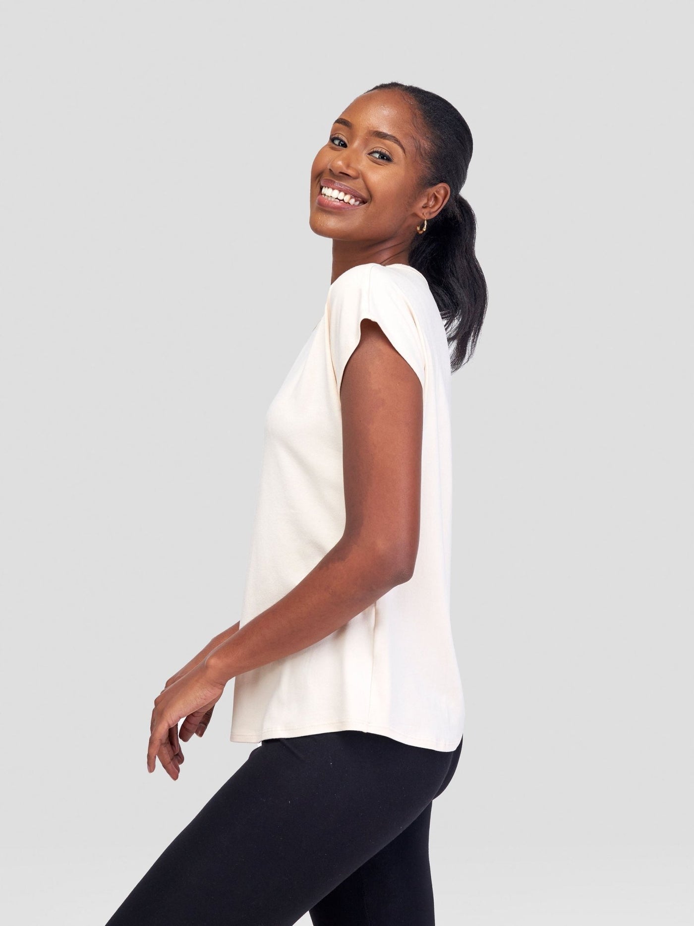 Vivo Basic Drop Shoulder Top - Buttermilk - Shopzetu