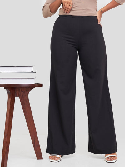 Anika Boot-Cut Dress Pants With Zipper on the Side - Black - Shopzetu