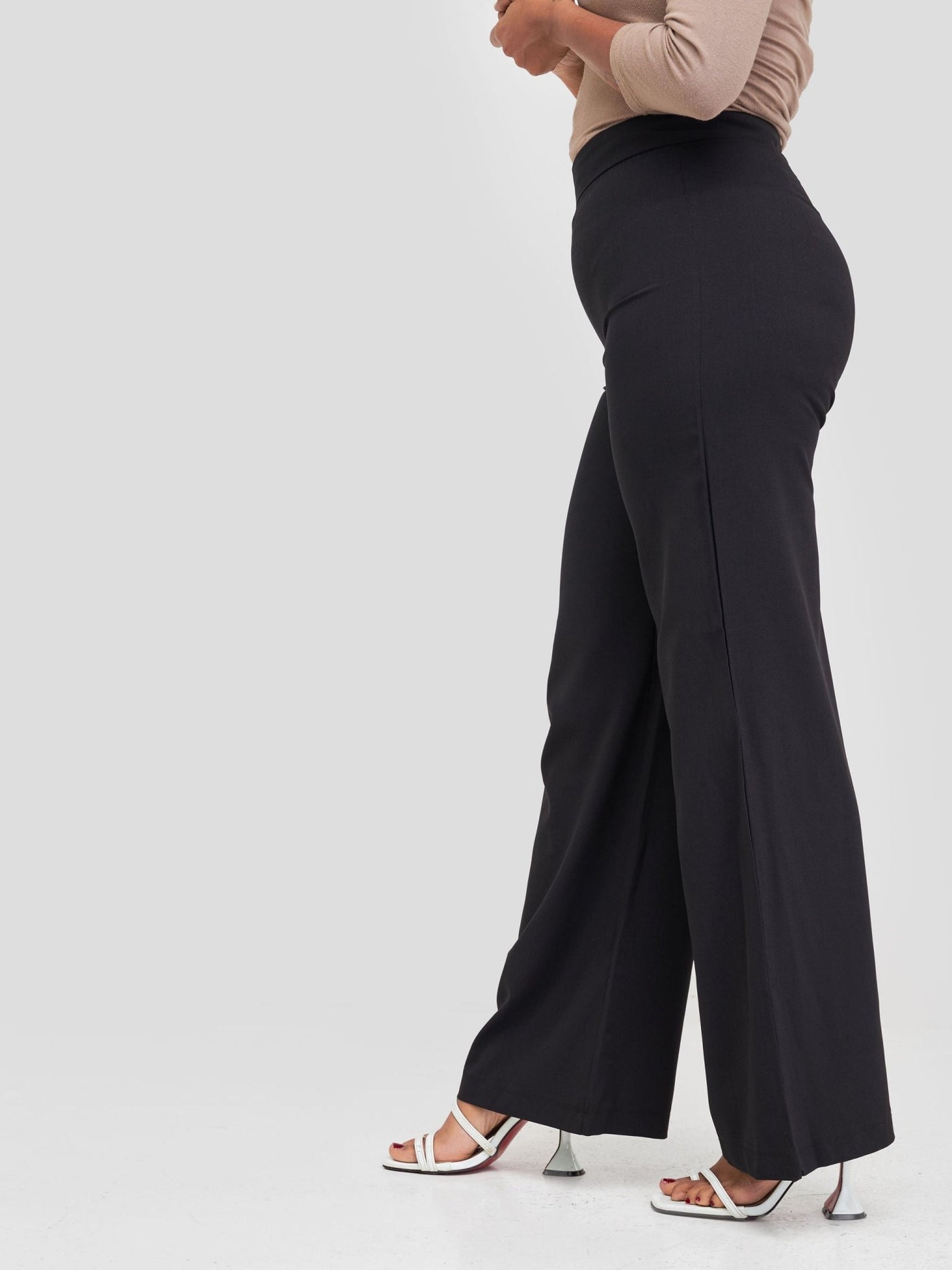 Anika Boot-Cut Dress Pants With Zipper on the Side - Black - Shopzetu