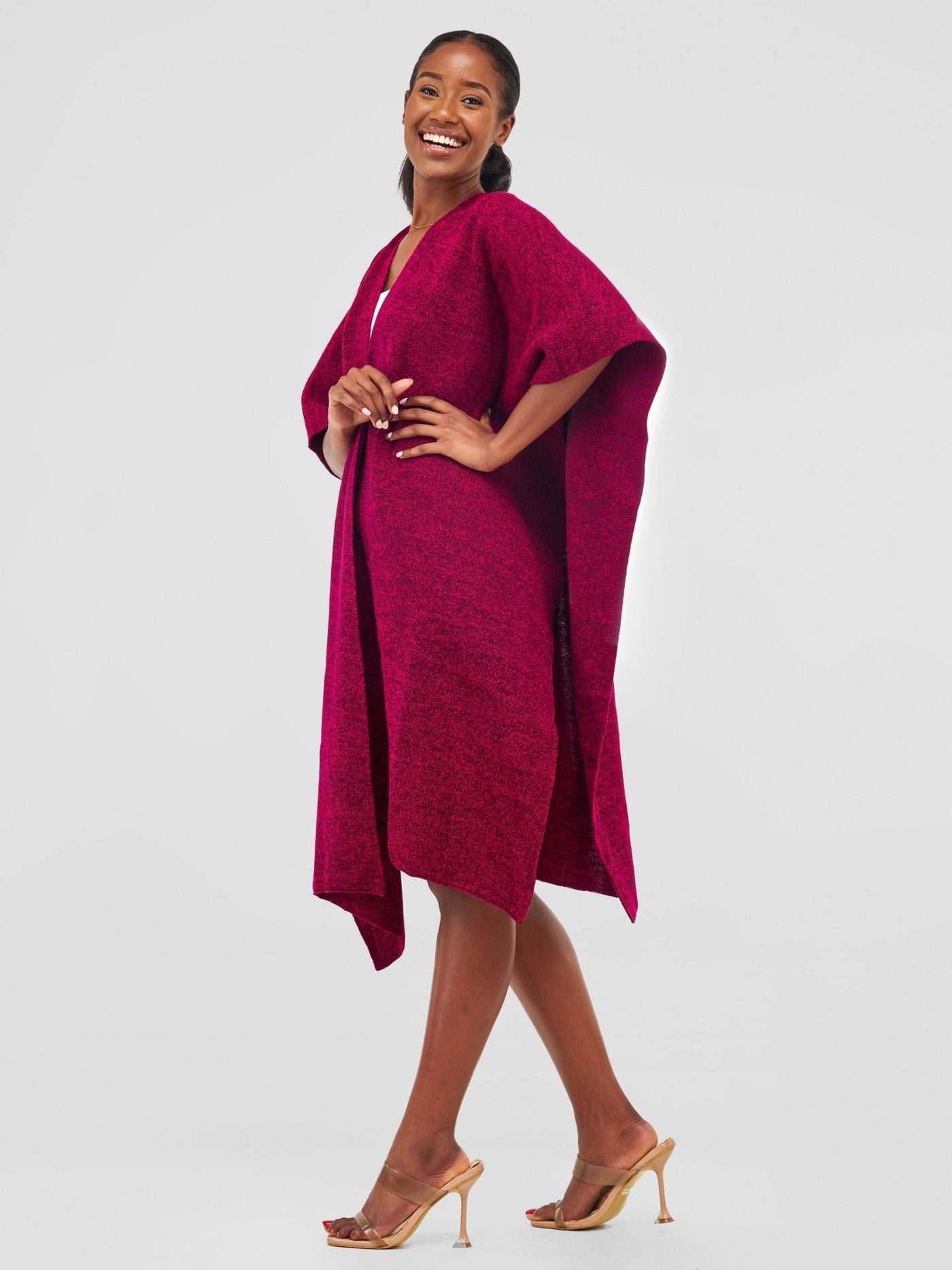 Vivo Basic Double Layered Wrap Poncho (Without Fringe) - Pink / Black - Shopzetu