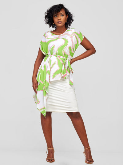 Vivo Sanyu Drop Shoulder Top - Lime Green / White Zazi Print - Shopzetu