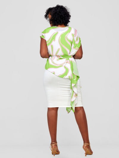 Vivo Sanyu Drop Shoulder Top - Lime Green / White Zazi Print - Shopzetu