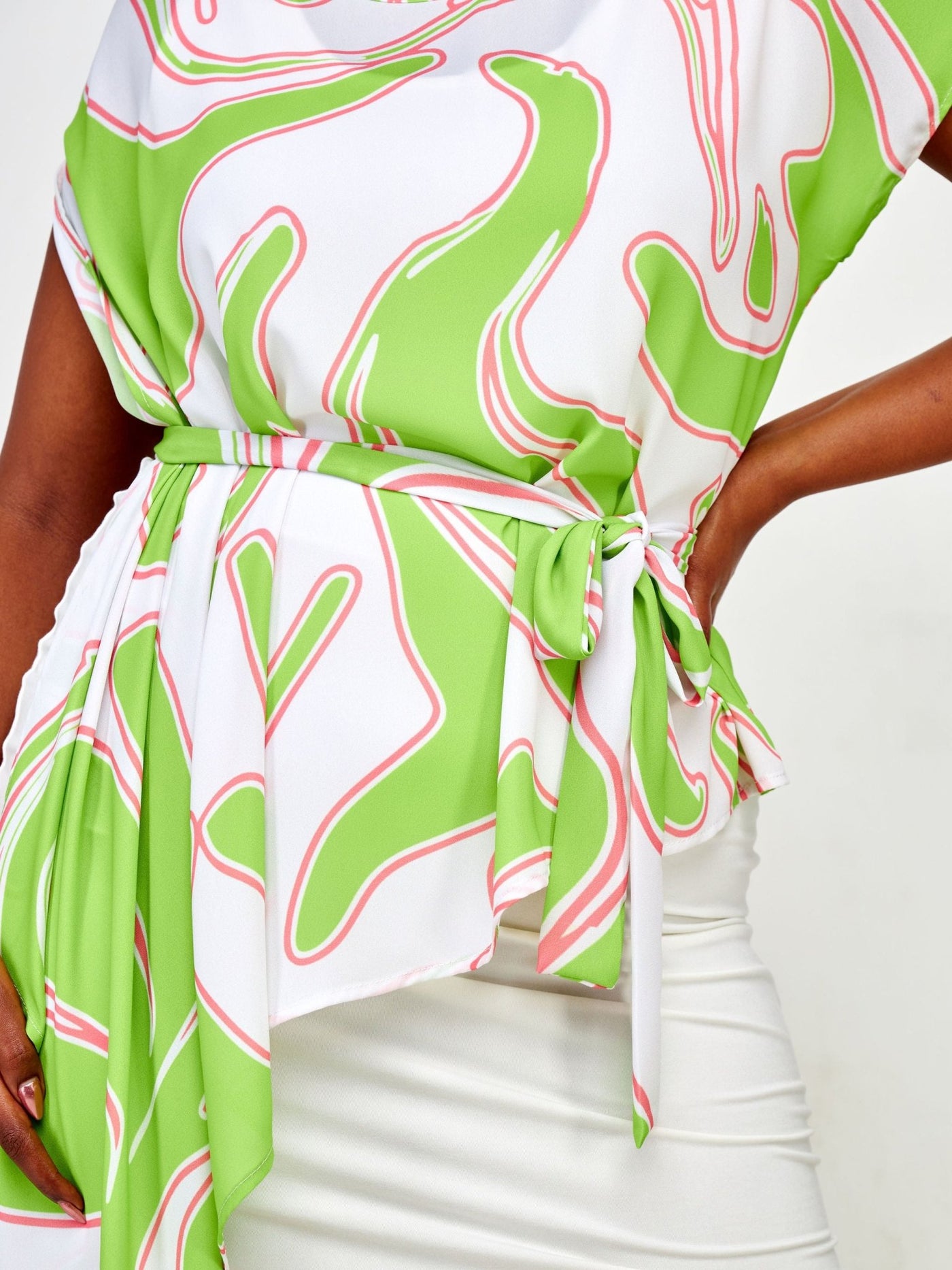 Vivo Sanyu Drop Shoulder Top - Lime Green / White Zazi Print - Shopzetu