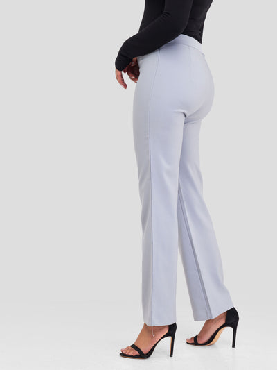 Anika Straight Leg Dress Pants With Zipper At Back- Light grey