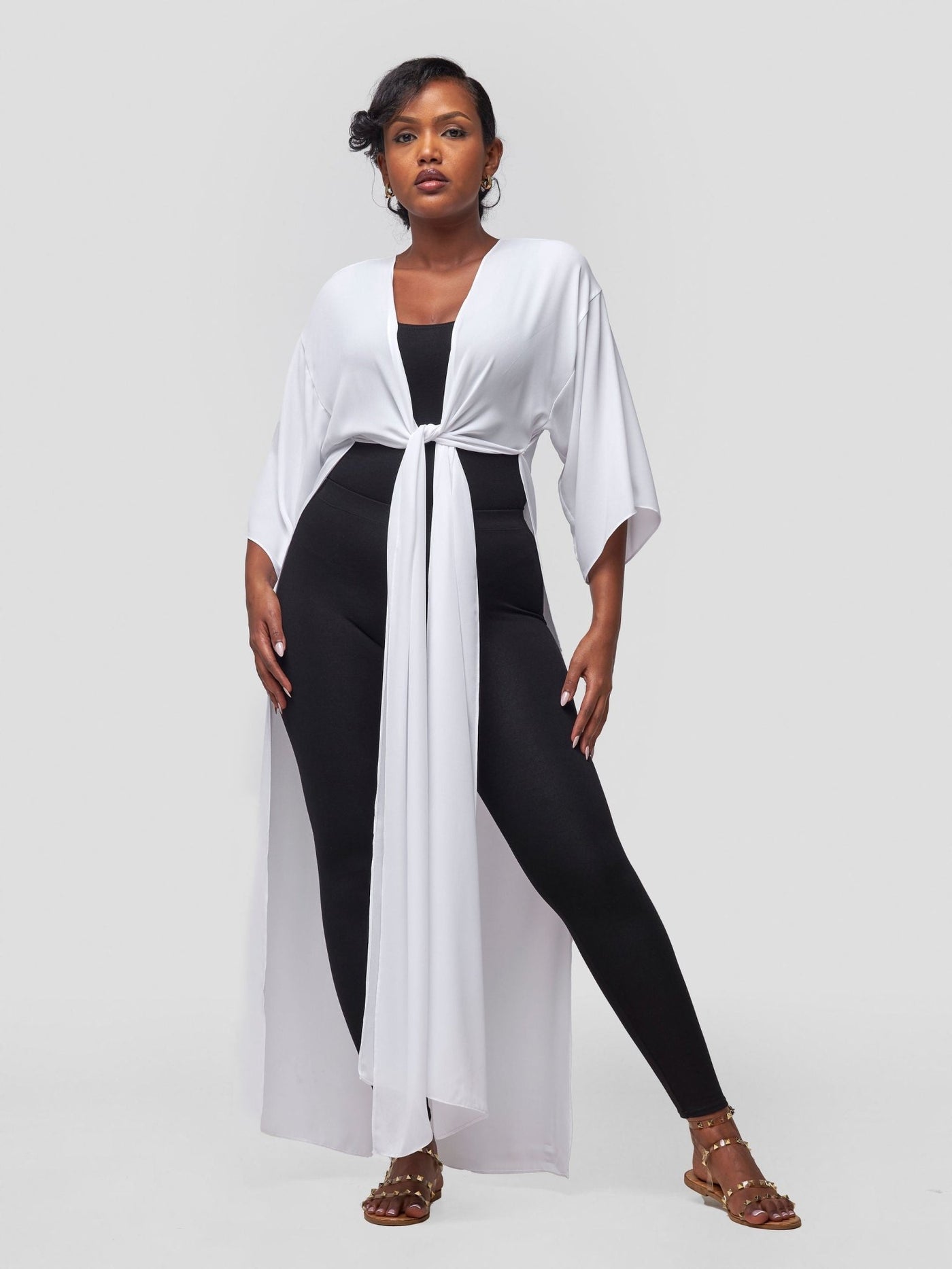 Vivo Basic Nandi High Slit Kimono - White - Shopzetu