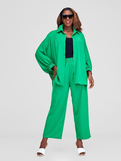 Alara Two Piece Batwing Design Top & Straight Leg Pants - Green - Shopzetu