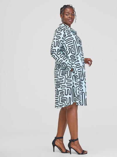 Vivo Basic Tent Shirt Dress - Blue / Black Abstract Print - Shopzetu