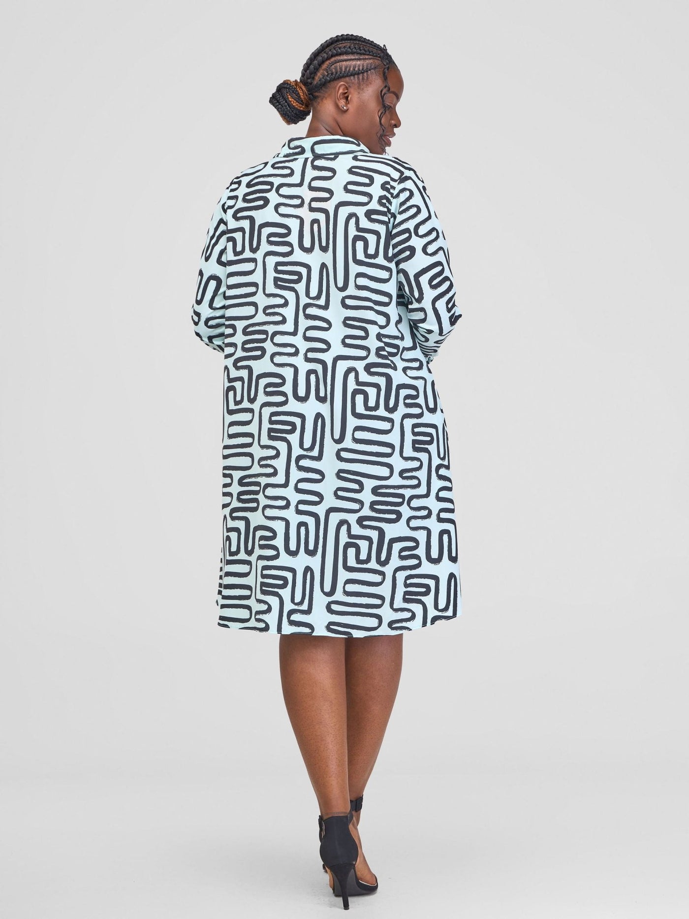 Vivo Basic Tent Shirt Dress - Blue / Black Abstract Print - Shopzetu