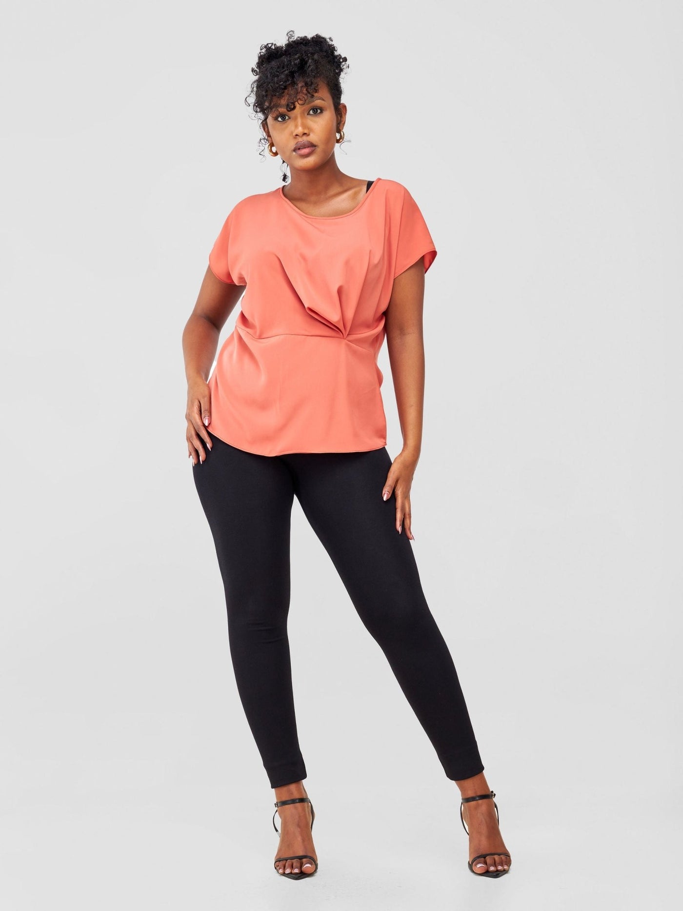 Vivo Zaria Waist Cowl Top - Coral - Shopzetu