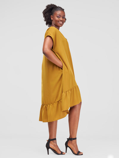 Vivo Asha Drop Shoulder Knee Length Dress - Dark Mustard
