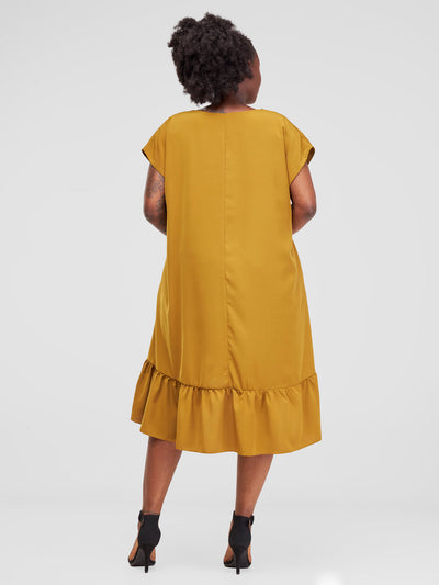 Vivo Asha Drop Shoulder Knee Length Dress - Dark Mustard