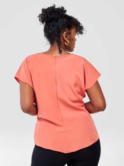 Vivo Zaria Waist Cowl Top - Coral - Shopzetu