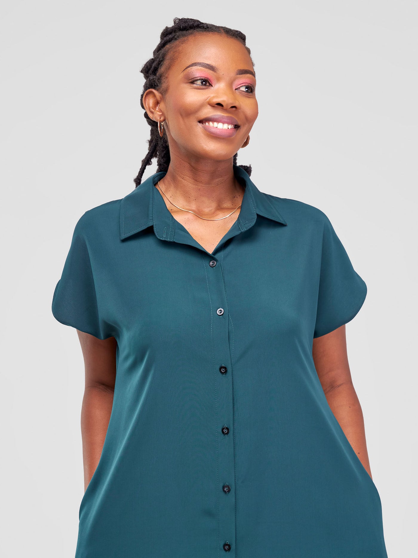 Vivo Asha Drop Shoulder Maxi Shirt Dress - Dark Green