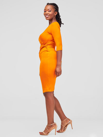 Vivo Basic Side Twist Knee Length Dress - Orange